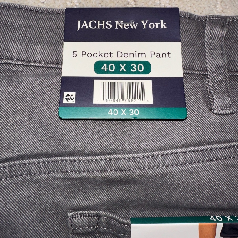 JACHS NY 5 Pocket Denim Pant Mens 40x30 Grey Straight Fit Comfort Stretch Jeans - Picture 6 of 9